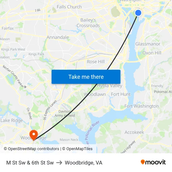 M St Sw & 6th St Sw to Woodbridge, VA map