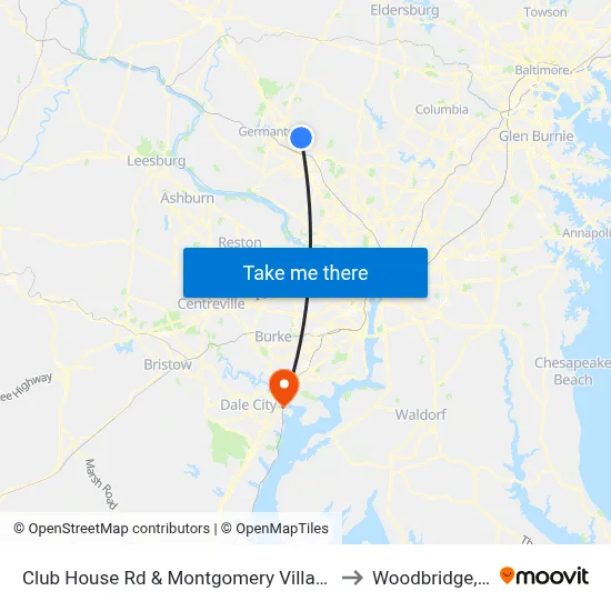 Club House Rd & Montgomery Village Ave to Woodbridge, VA map