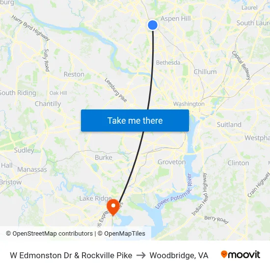 W Edmonston Dr & Rockville Pike to Woodbridge, VA map