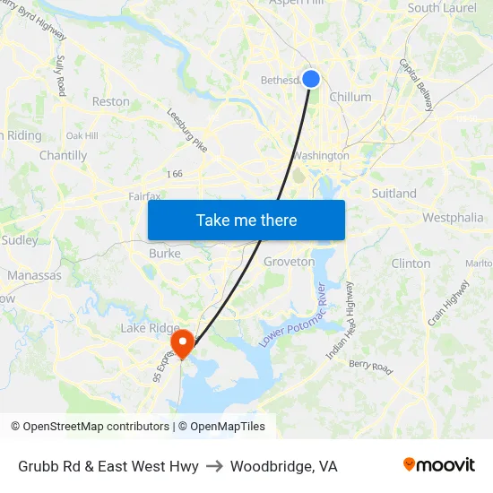 Grubb Rd & East West Hwy to Woodbridge, VA map