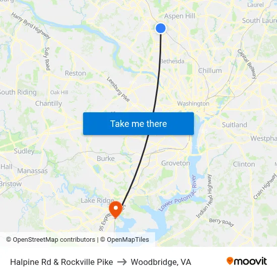 Halpine Rd & Rockville Pike to Woodbridge, VA map