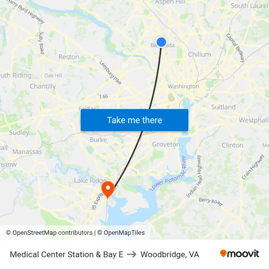 Medical Center Station & Bay E to Woodbridge, VA map