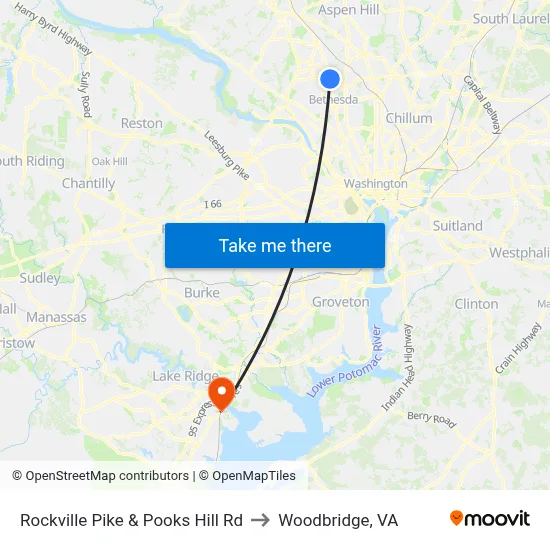Rockville Pike & Pooks Hill Rd to Woodbridge, VA map