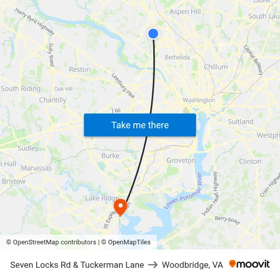 Seven Locks Rd & Tuckerman Lane to Woodbridge, VA map