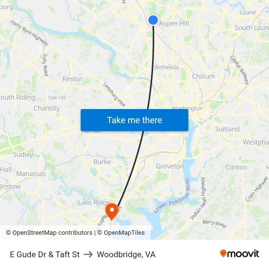 E Gude Dr & Taft St to Woodbridge, VA map