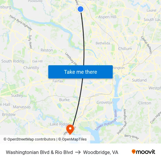 Washingtonian Blvd & Rio Blvd to Woodbridge, VA map