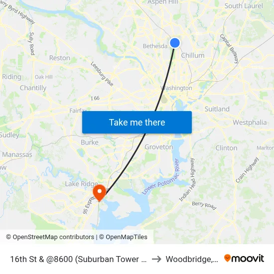 16th St & @8600 (Suburban Tower Apts) to Woodbridge, VA map