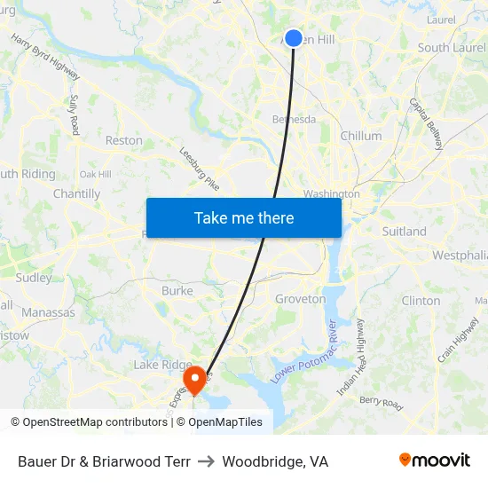 Bauer Dr & Briarwood Terr to Woodbridge, VA map