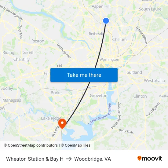 Wheaton Station & Bay H to Woodbridge, VA map
