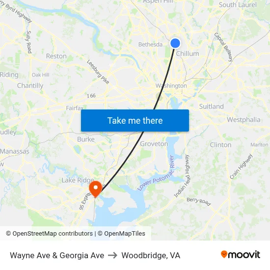Wayne Ave & Georgia Ave to Woodbridge, VA map