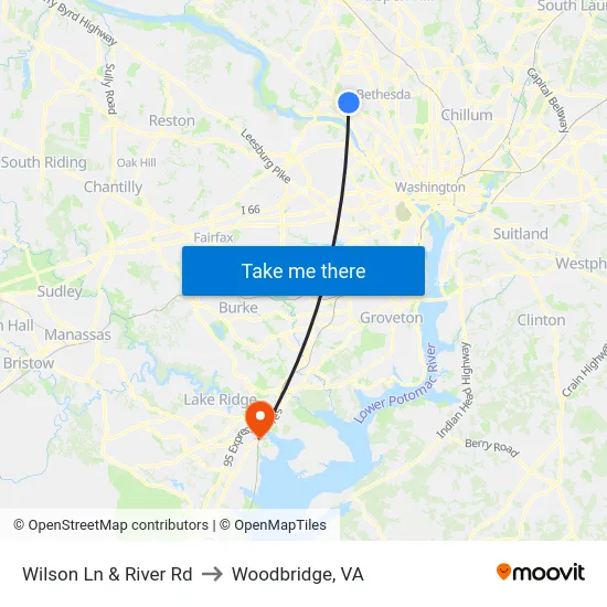 Wilson Ln & River Rd to Woodbridge, VA map