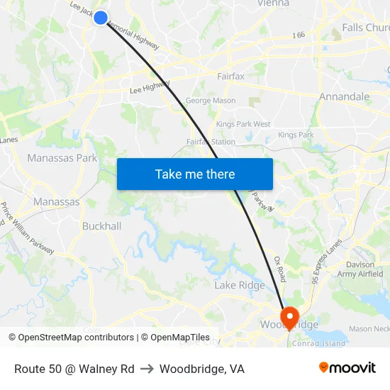 Route 50 @ Walney Rd to Woodbridge, VA map