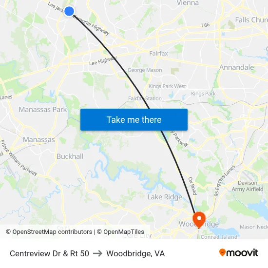 Centreview Dr & Rt 50 to Woodbridge, VA map