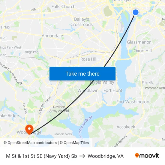 M St & 1st St SE (Navy Yard) Sb to Woodbridge, VA map
