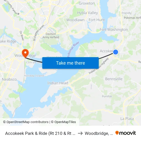Accokeek Park & Ride (Rt 210 & Rt 373) to Woodbridge, VA map