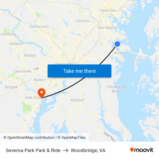 Severna Park Park & Ride to Woodbridge, VA map