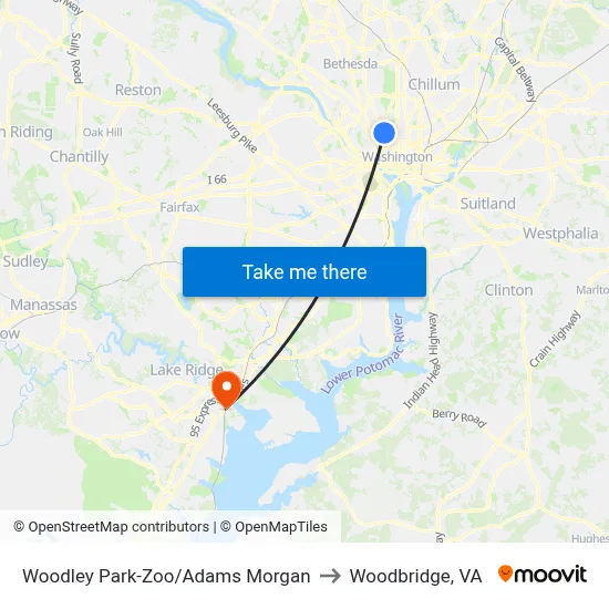 Woodley Park-Zoo/Adams  Morgan to Woodbridge, VA map