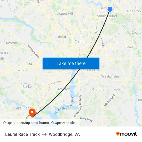 Laurel Race Track to Woodbridge, VA map
