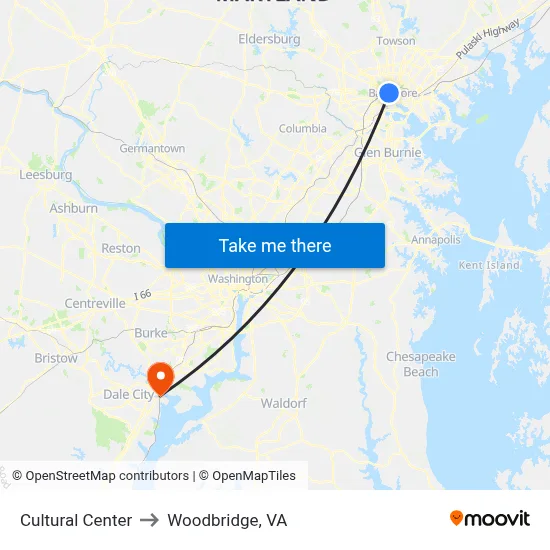 Cultural Center to Woodbridge, VA map