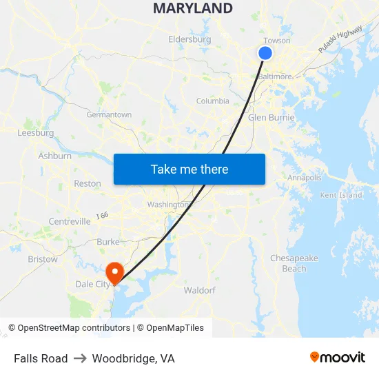 Falls Road to Woodbridge, VA map
