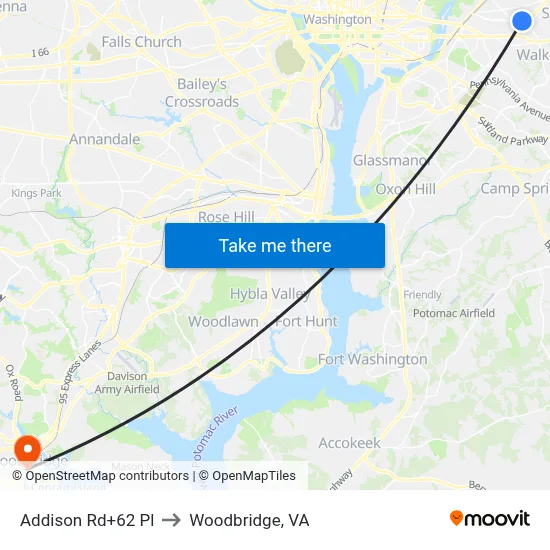 Addison Rd+62 Pl to Woodbridge, VA map