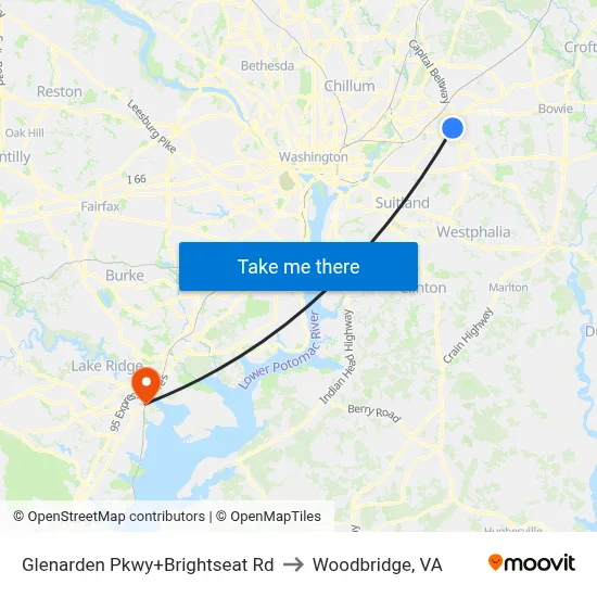 Glenarden Pkwy+Brightseat Rd to Woodbridge, VA map
