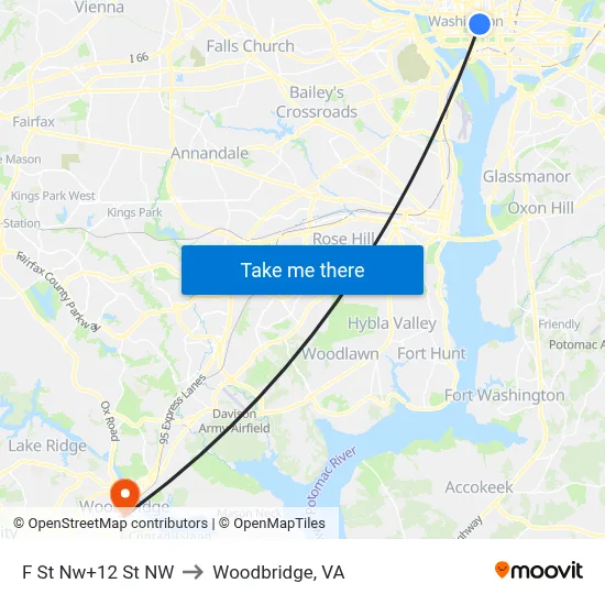 F St Nw+12 St NW to Woodbridge, VA map