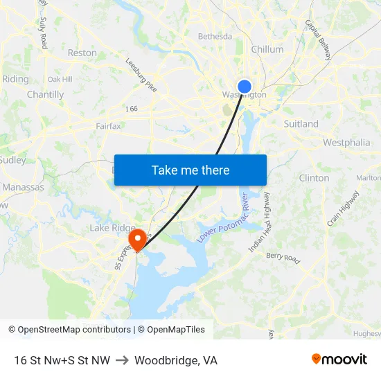 16 St Nw+S St NW to Woodbridge, VA map