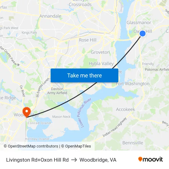 Livingston Rd+Oxon Hill Rd to Woodbridge, VA map