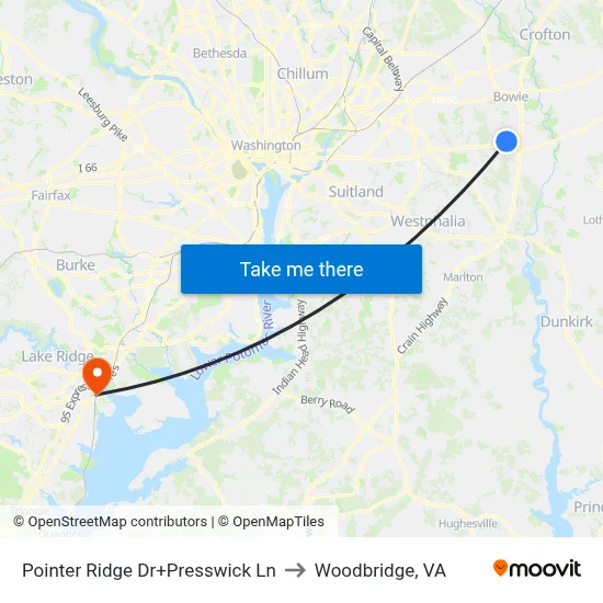 Pointer Ridge Dr+Presswick Ln to Woodbridge, VA map