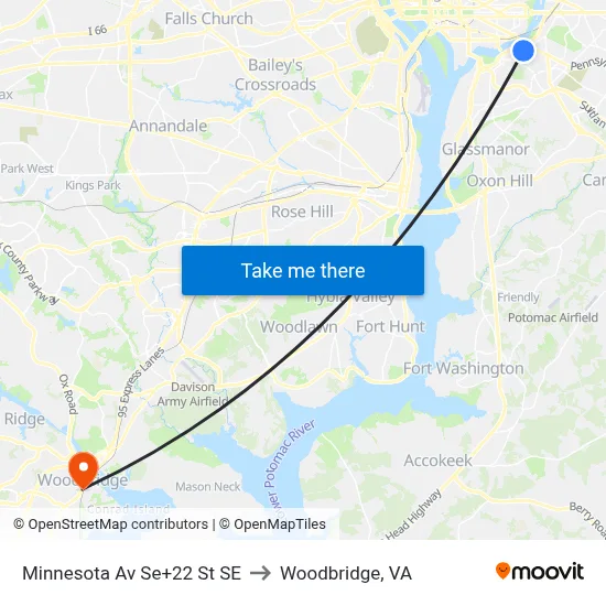 Minnesota Av Se+22 St SE to Woodbridge, VA map