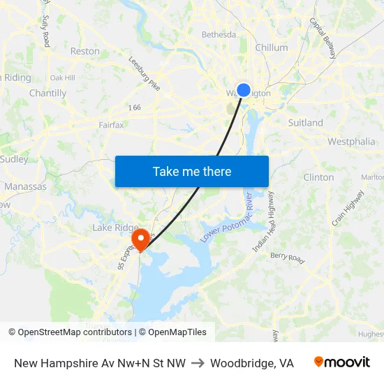 New Hampshire Av Nw+N St NW to Woodbridge, VA map