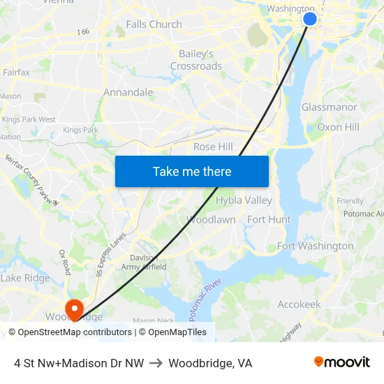 4 St Nw+Madison Dr NW to Woodbridge, VA map