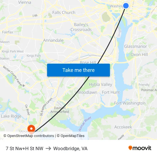 7 St Nw+H St NW to Woodbridge, VA map
