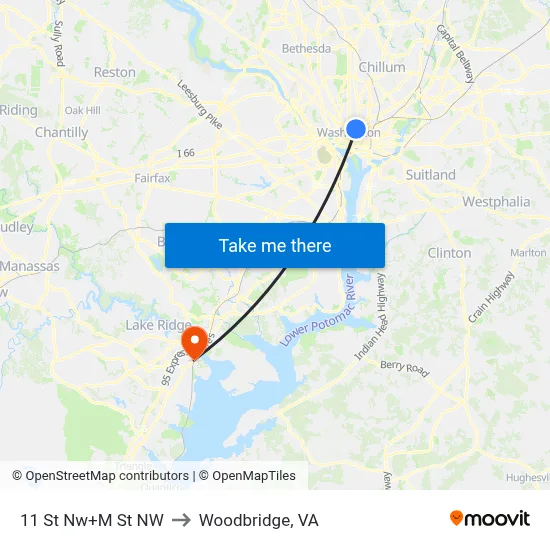 11 St Nw+M St NW to Woodbridge, VA map