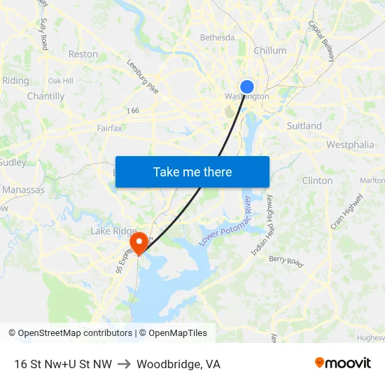 16 St Nw+U St NW to Woodbridge, VA map