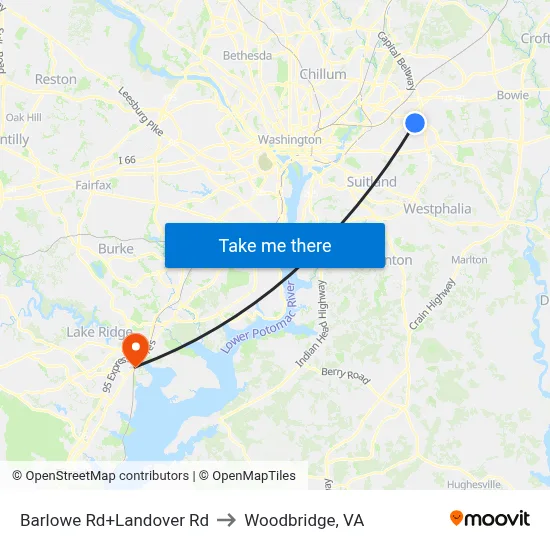 Barlowe Rd+Landover Rd to Woodbridge, VA map