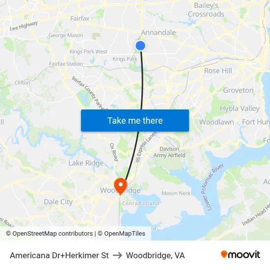 Americana Dr+Herkimer St to Woodbridge, VA map
