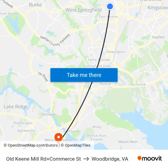Old Keene Mill Rd+Commerce St to Woodbridge, VA map