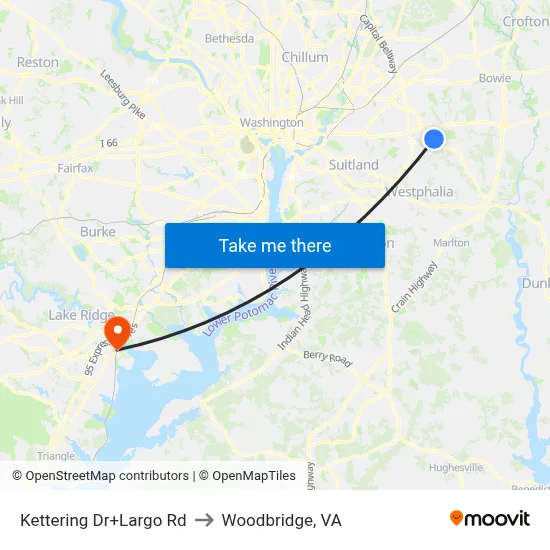 Kettering Dr+Largo Rd to Woodbridge, VA map