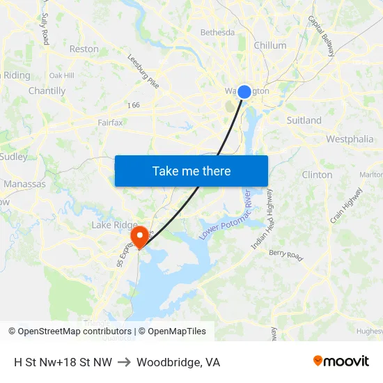 H St Nw+18 St NW to Woodbridge, VA map