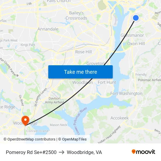 Pomeroy Rd Se+#2500 to Woodbridge, VA map