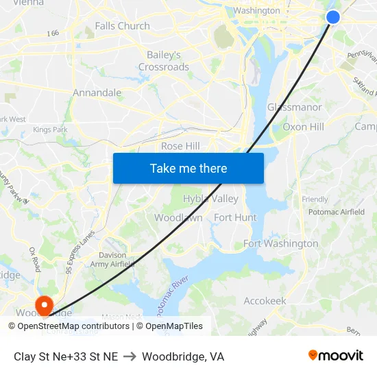 Clay St Ne+33 St NE to Woodbridge, VA map
