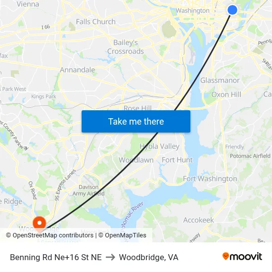Benning Rd Ne+16 St NE to Woodbridge, VA map