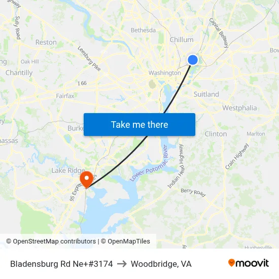 Bladensburg Rd Ne+#3174 to Woodbridge, VA map