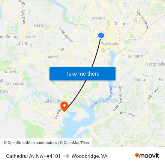 Cathedral Av Nw+#4101 to Woodbridge, VA map
