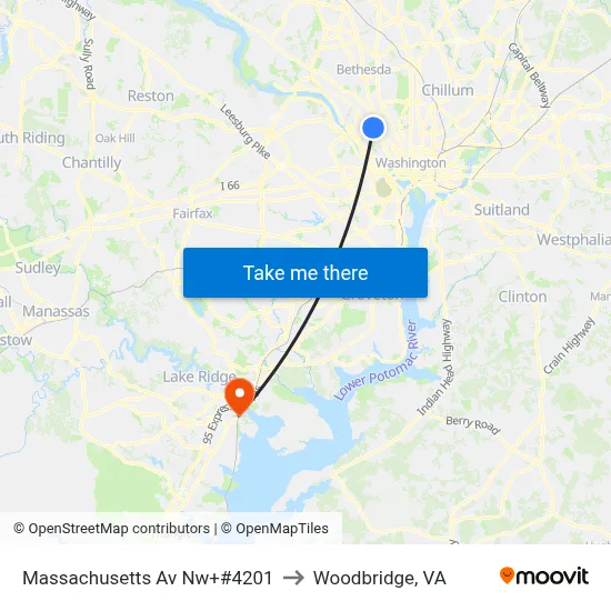 Massachusetts Av Nw+#4201 to Woodbridge, VA map