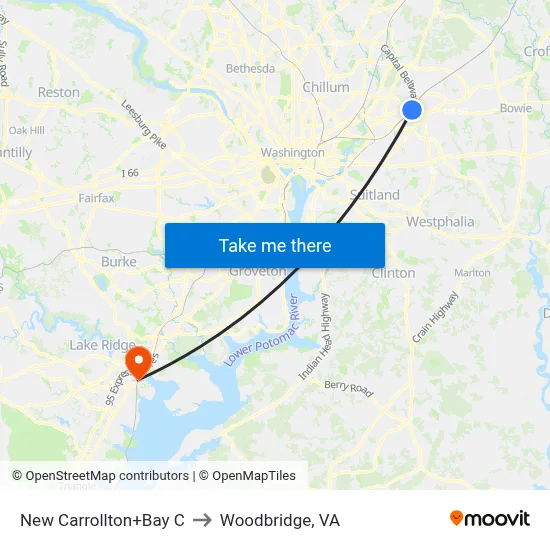 New Carrollton+Bay C to Woodbridge, VA map