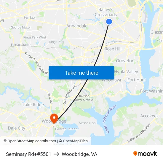 Seminary Rd+#5501 to Woodbridge, VA map