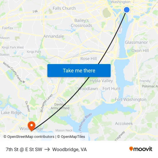 7th St @ E St SW to Woodbridge, VA map